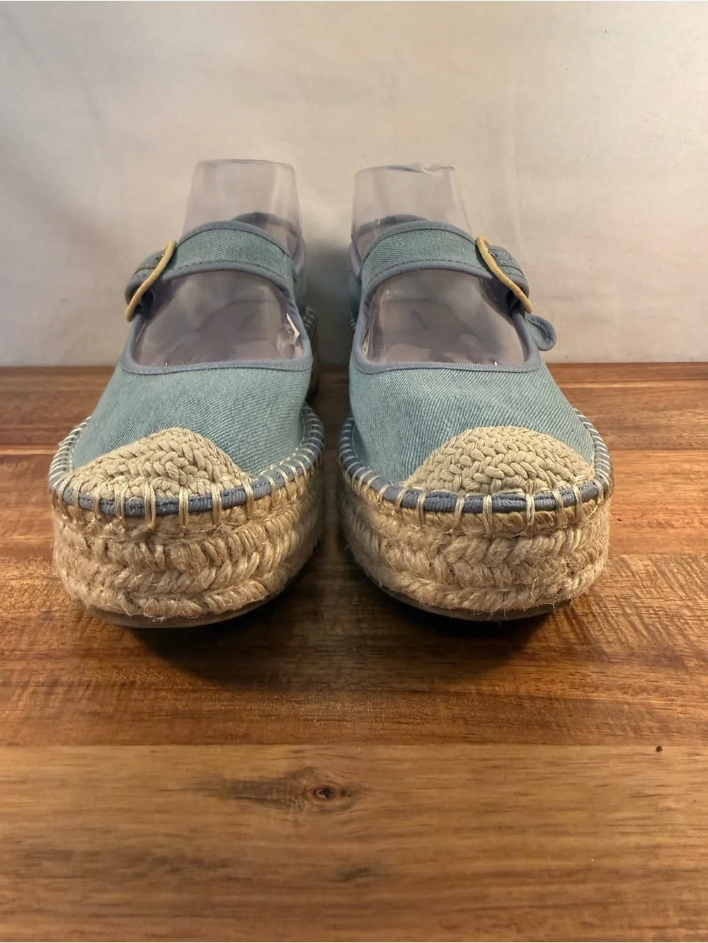 American Eagle Outfitters Blue Denim Platform Espadrilles with Buckle Size 10